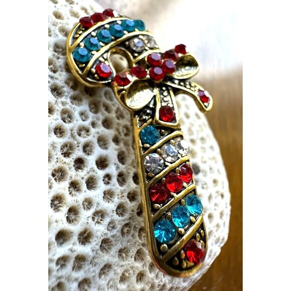 Candy Cane Brooch Pin New Christmas Jewelry Crystal Accents Candyland Ca… - Picture 5 of 13